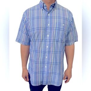 Christian Dior Vintage Men's Blue Plaid Buttons Down Shirt Size- L
